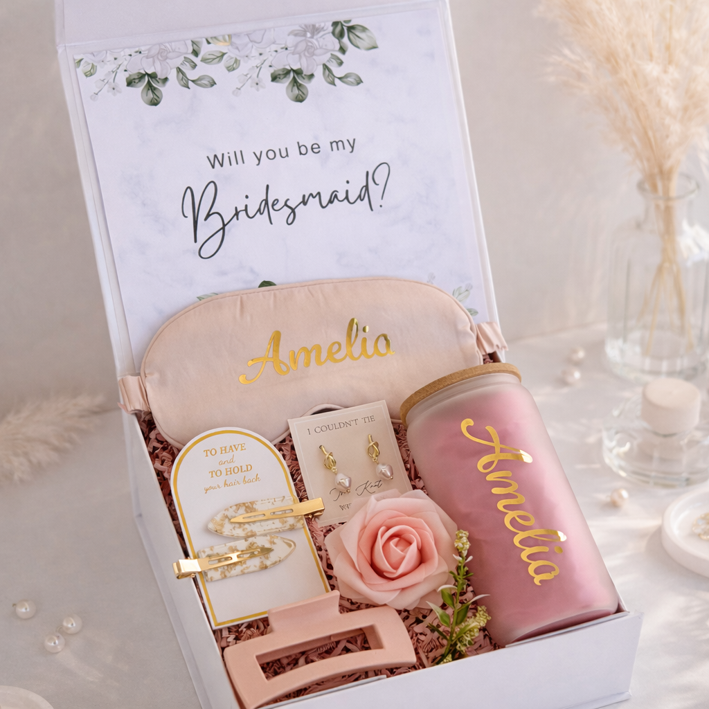 Personalized Bridesmaid Gift Box - Premium Pink, Gift Box for Bridesmaid Maid of Honor Matron of Honor Flower Girl, Bridal Party Gift, Wedding Party Gift Box, Custom Engraving