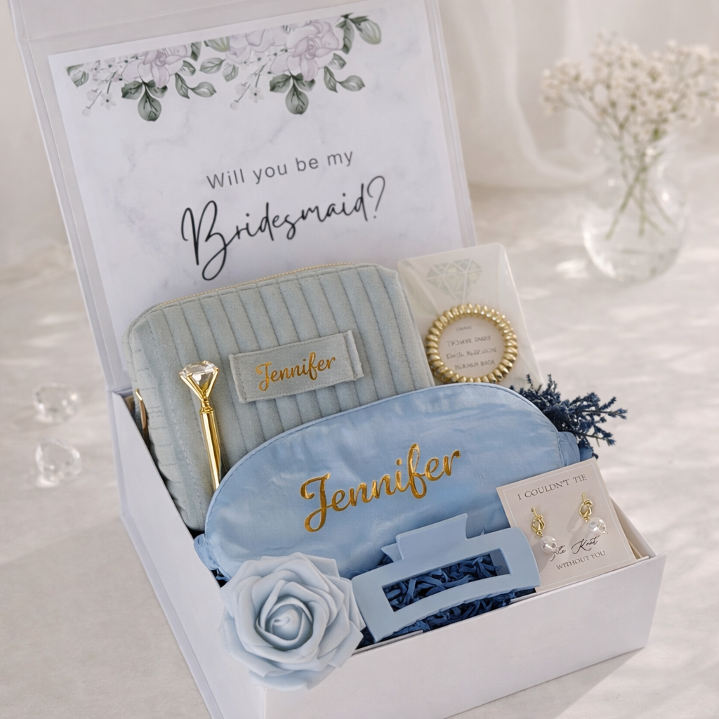 Personalized Bridesmaid Gift Box - Luxury Blue, Gift Box for Bridesmaid Maid of Honor Matron of Honor Flower Girl, Bridal Party Gift, Wedding Party Gift Box, Custom Engraving