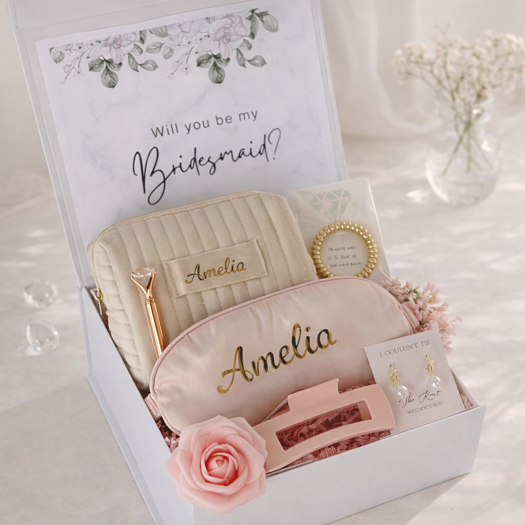 Personalized Bridesmaid Gift Box - Luxury Pink, Gift Box for Bridesmaid Maid of Honor Matron of Honor Flower Girl, Bridal Party Gift, Wedding Party Gift Box, Custom Engraving