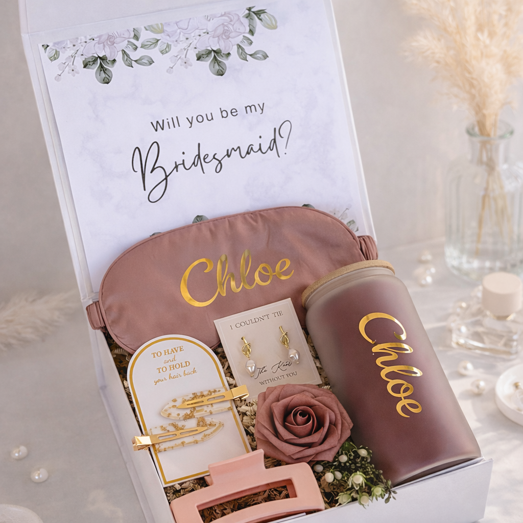 Personalized Bridesmaid Gift Box - Premium Burgundy, Gift Box for Bridesmaid Maid of Honor Matron of Honor Flower Girl, Bridal Party Gift, Wedding Party Gift Box, Custom Engraving