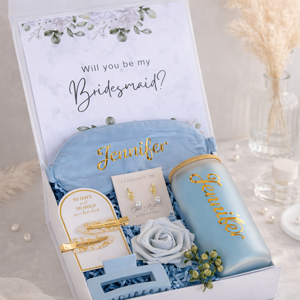 Personalized Bridesmaid Gift Box - Premium Blue, Gift Box for Bridesmaid Maid of Honor Matron of Honor Flower Girl, Bridal Party Gift, Wedding Party Gift Box, Custom Engraving