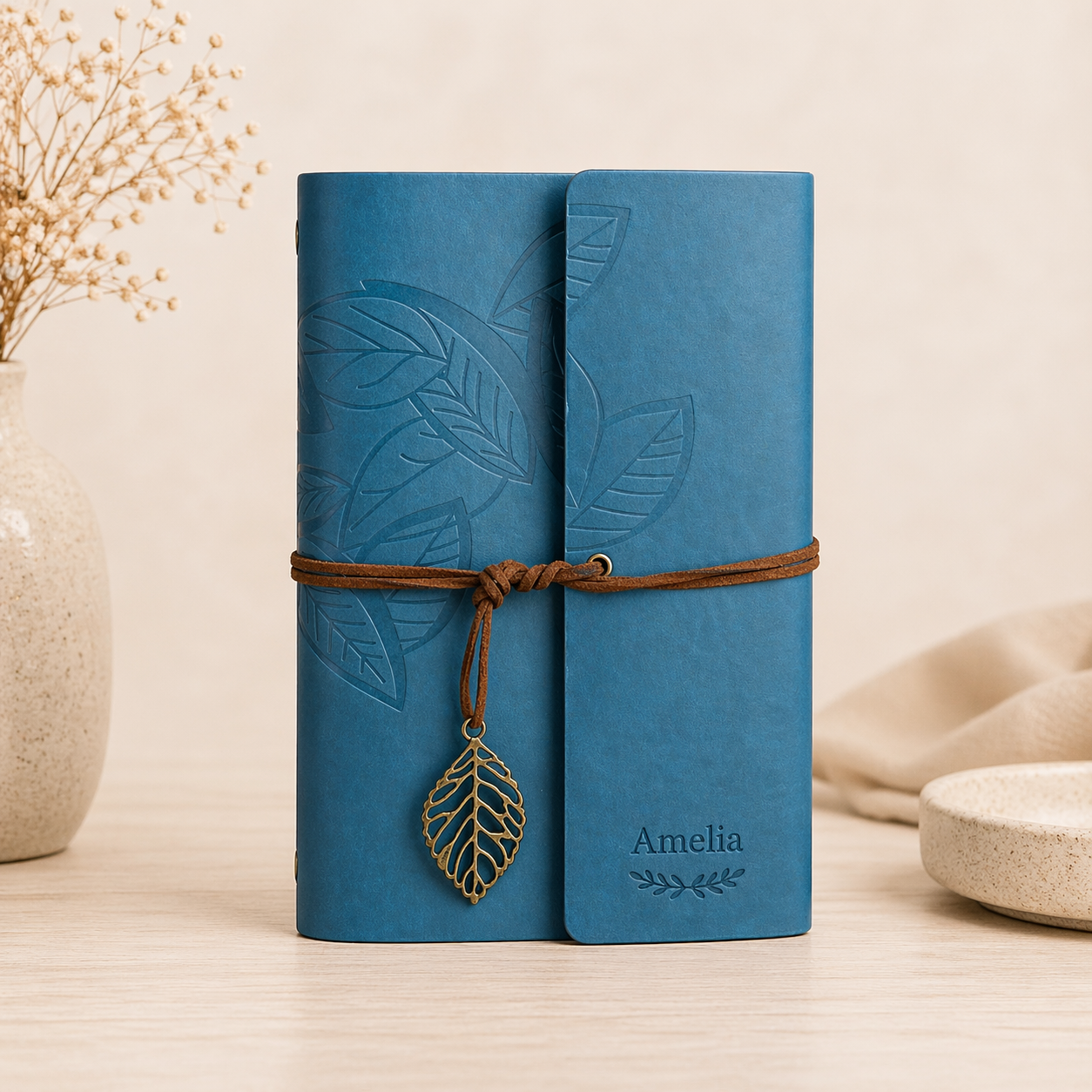 Teal Leather Journal — Personalized Refillable Travel Notebook
