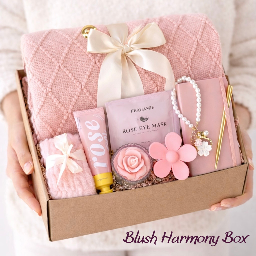 Birthday Gift Box for Mom, Friend or Wife | Cozy Spa Gift Set with Blanket & Candle | Relaxation Self Care Package — Blush Harmony Box
