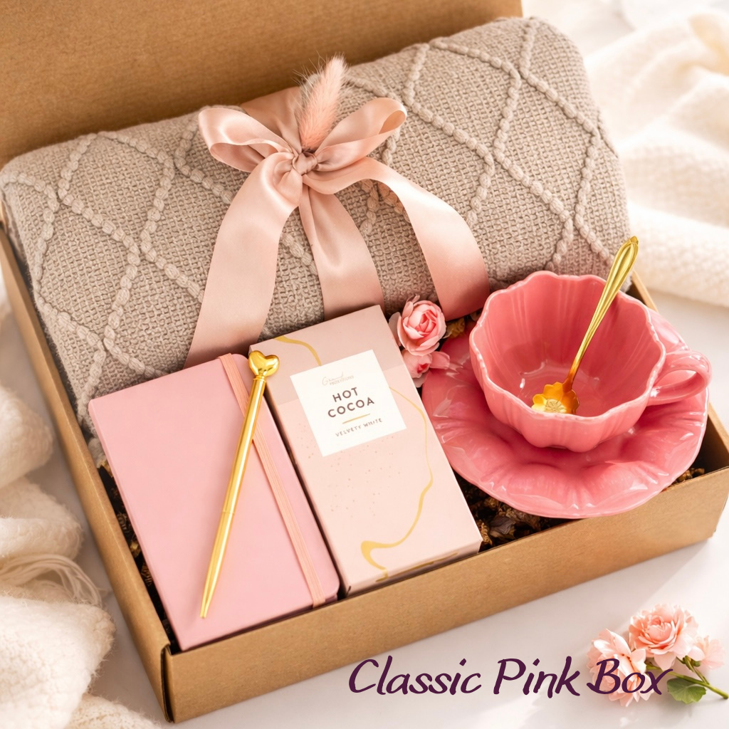 Birthday Gift for Her, Gift for Best Friend, Cute Self Care Gift, Thinking of You Box, Cozy Care Package | Classic Pink Box