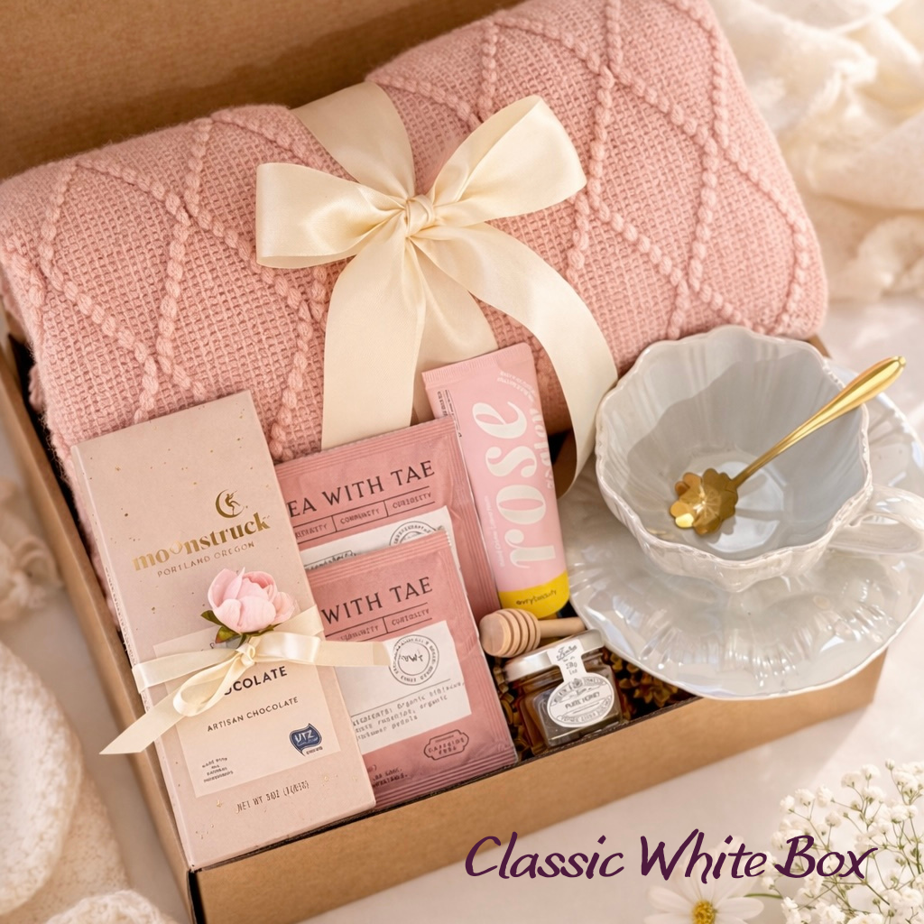 Birthday Gift for Her, Gift for Mom, Thinking of You Gift, Cozy Self Care Gift Box, Get Well Care Package | Classic White Box