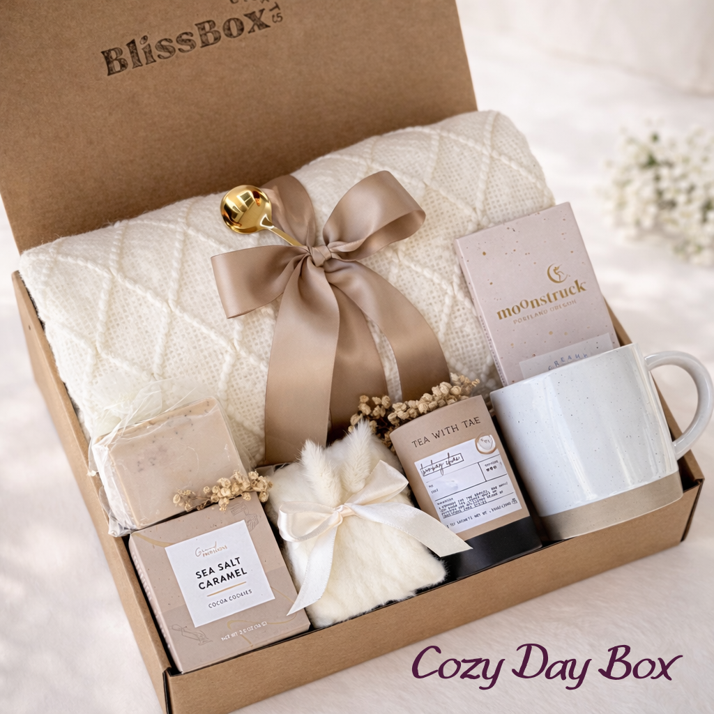 Cozy Self Care Gift Box with Blanket, Candle and Mug – Relaxing Comfort Gift for Her | Cozy Day Box