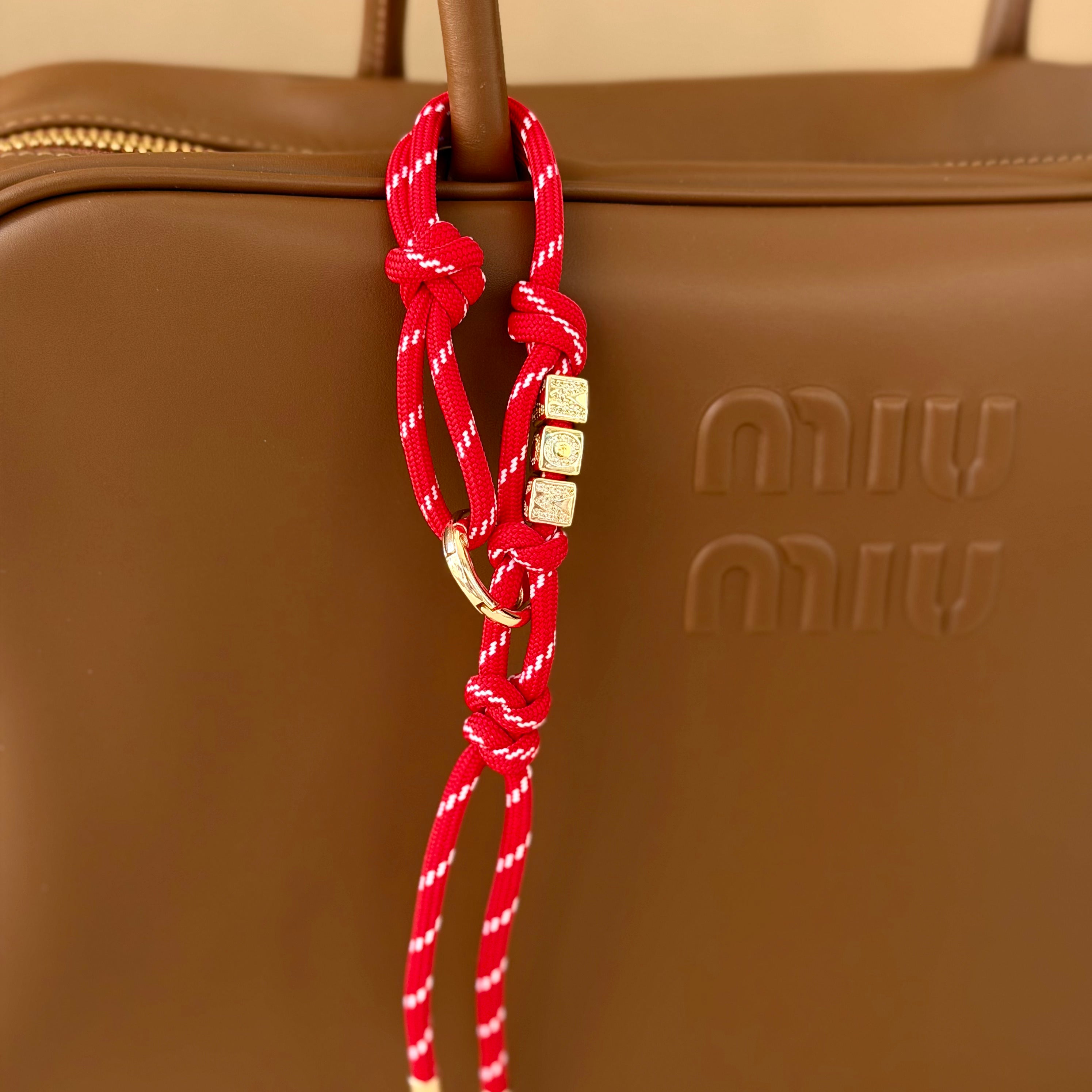 Custom Rope Bag Charm with Letter Beads — Personalized Initial Purse Charm