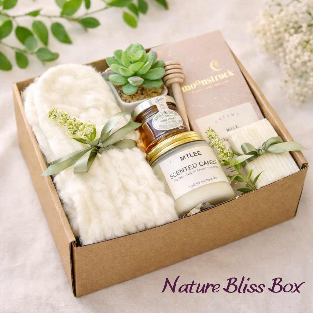 Birthday Gift for Her, Thank You Gift for Women, Thinking of You Gift, Self Care Gift Box for Nature Lovers, Get Well Gift, Wellness Gift for Her, Gift for Mom Wife Sister Best Friend, Cozy Gift Box with Candle Blanket and Treats