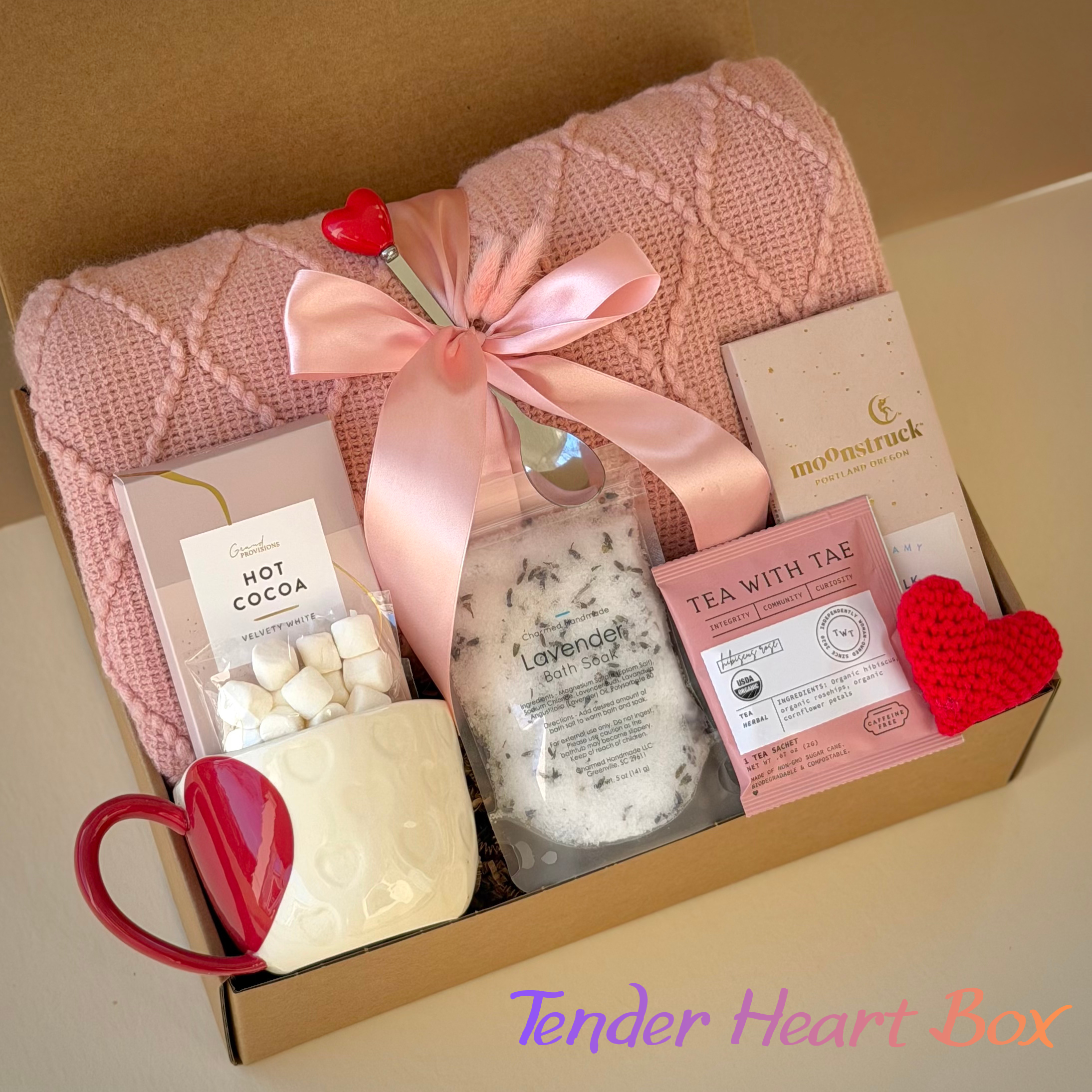 Tender Heart Valentine gift box for her, cozy romantic self care gift