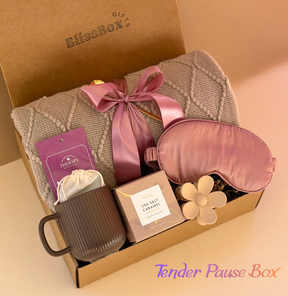 Relaxation Gift Set for Women - Spa Self Care Box with Sleep Mask, Blanket, Candle & Bath Essentials