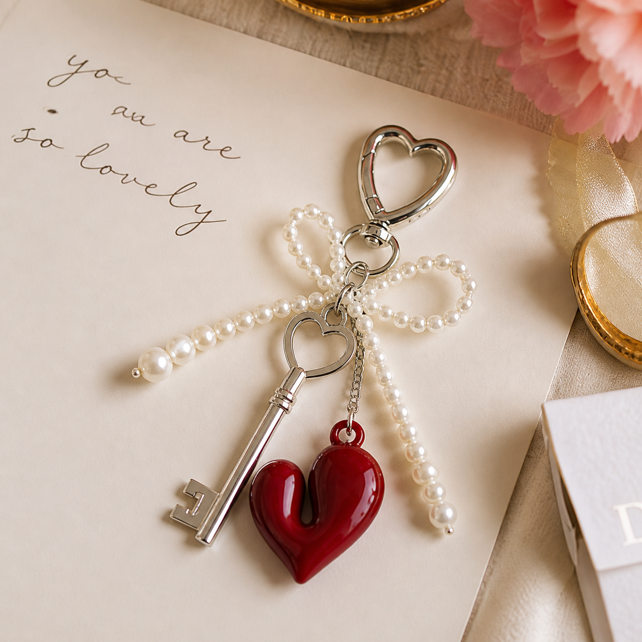 Heart Key Bag Charm Keychain for Women, Cute Purse Charm Accessory, Small Gift Idea for Her, Birthday Gift, Valentine's Day Gift, Gift for Best Friend Sister Girlfriend | Heart Key Charm