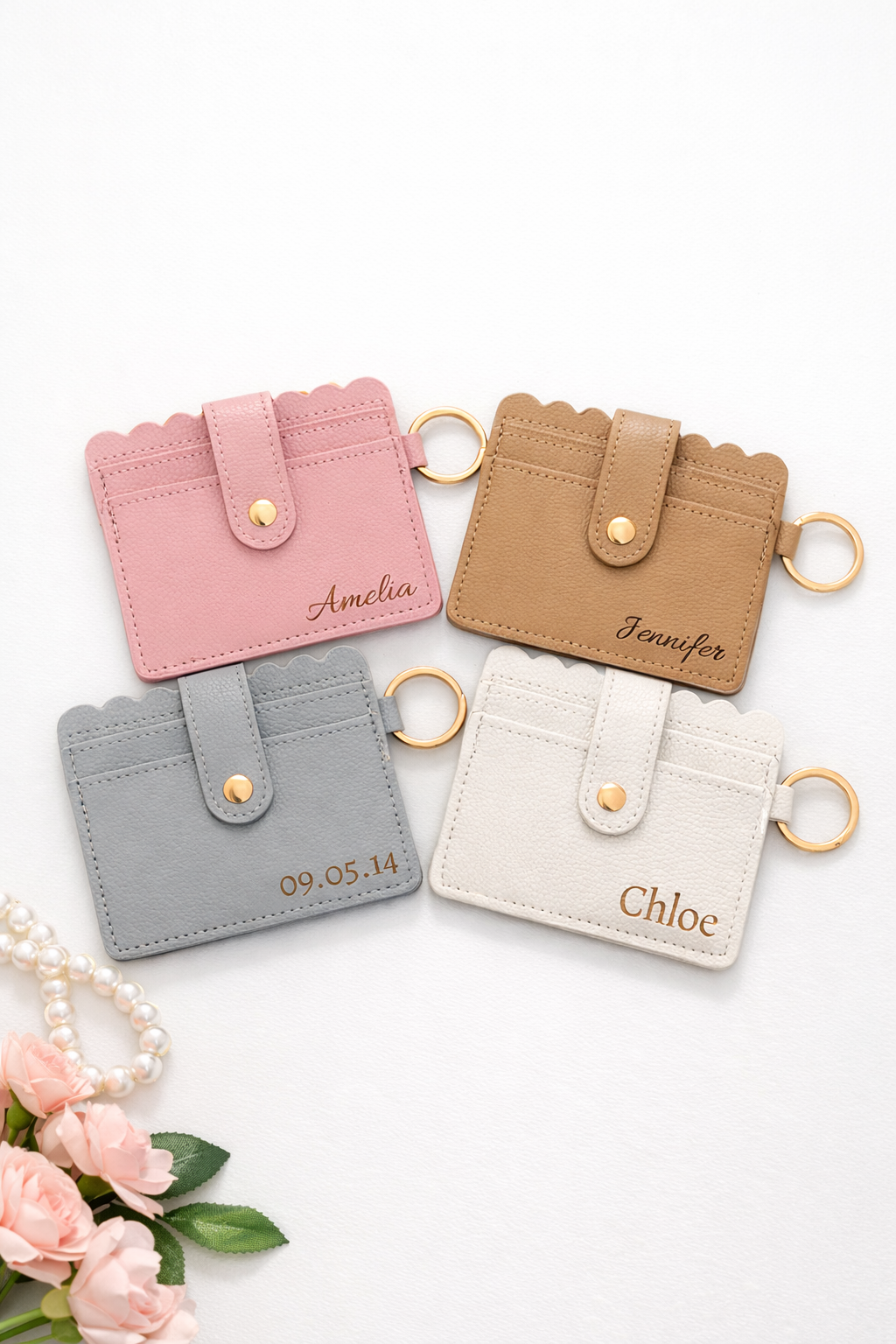 Camel Card Holder Keychain Wallet — Personalized Leather Wallet with Keyring