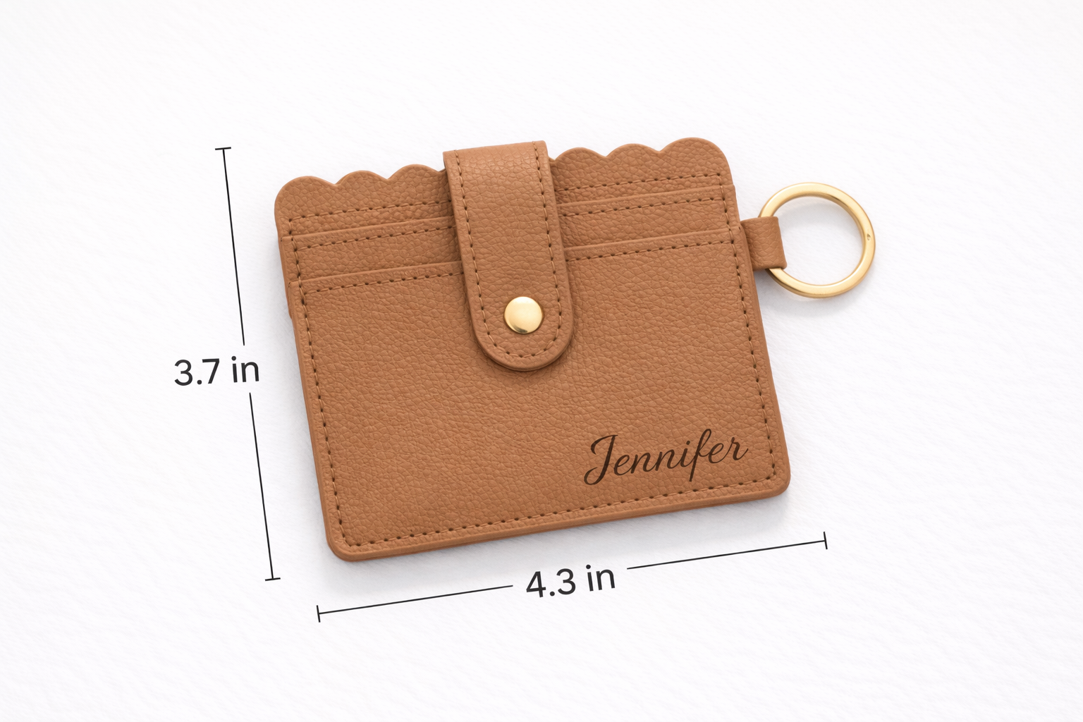 Cream Card Holder Keychain Wallet — Personalized Leather Wallet with Keyring
