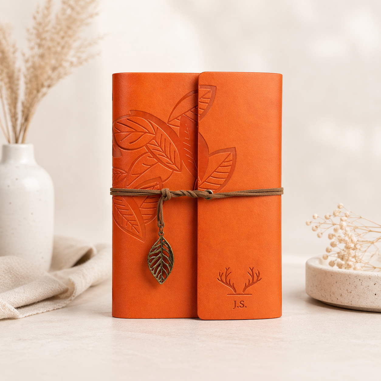 Orange Leather Journal — Personalized Refillable Travel Notebook