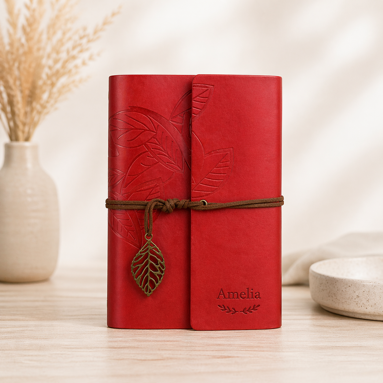 Red Leather Journal — Personalized Refillable Travel Notebook