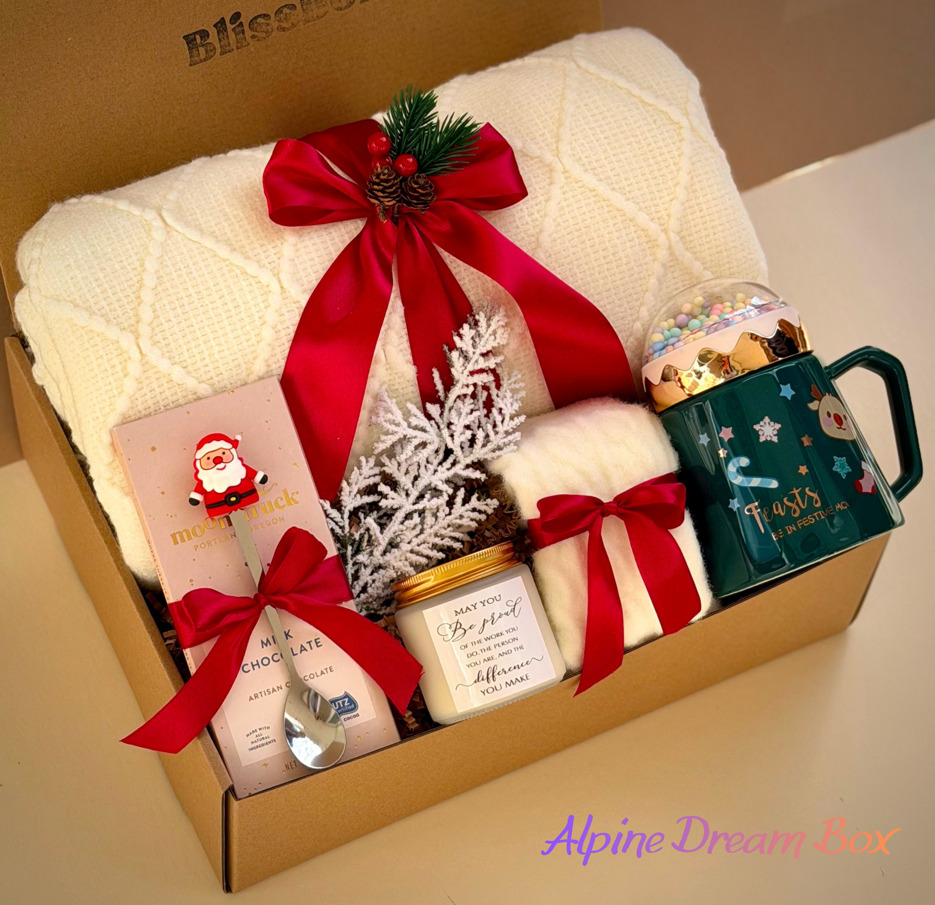 christmas spa gift box

cozy holiday gift set

winter blanket candle box

spa relaxation gift

christmas mug gift set

winter wellness box