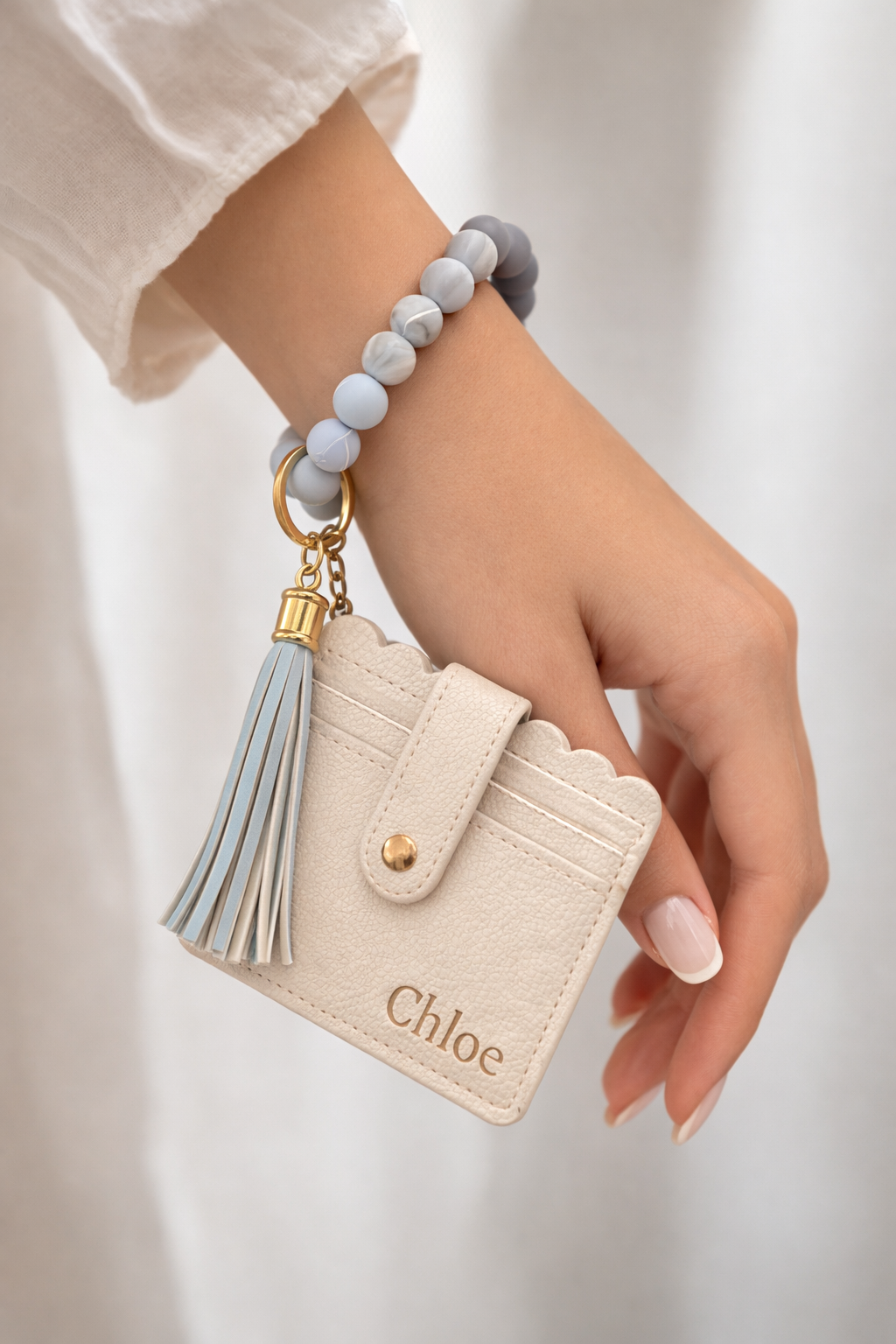 Brown Wallet & Bracelet Keychain Set — Personalized Gift Set with Engraved Charm
