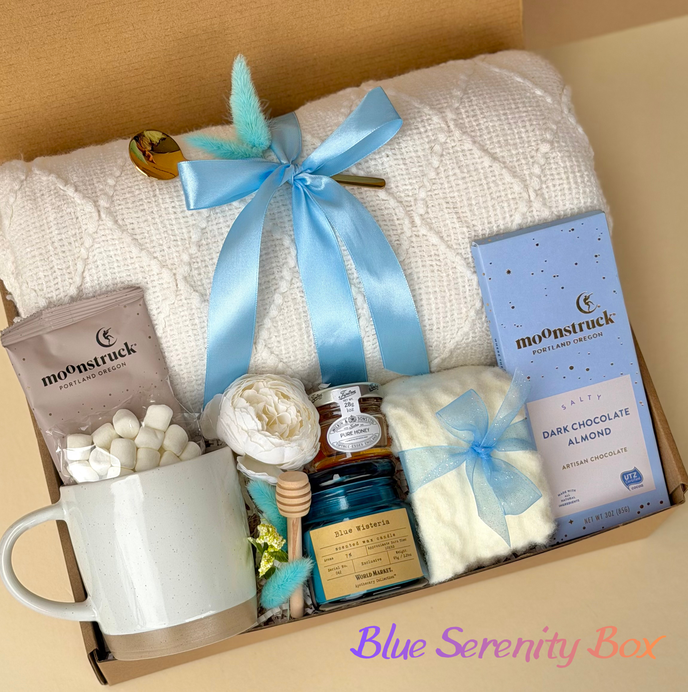 Calming Gift Box for Women – Thinking of You, Get Well, Relax Vibes | Blue Serenity Box