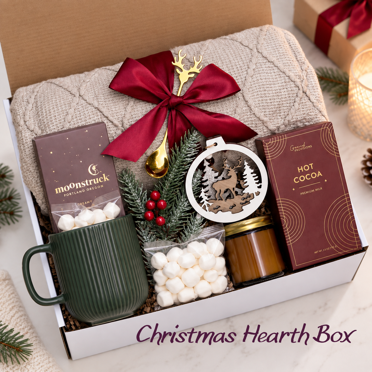 Christmas Hearth Box, New Year Gift for Mom Grandma, Christmas Gift for Her, Fireside Hot Cocoa Gift Set, Cozy Winter Gift Box