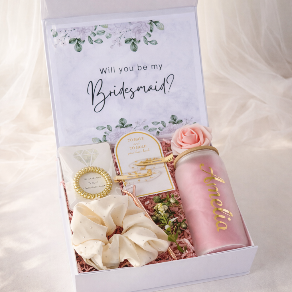 Personalized Bridesmaid Gift Box - Basic Blue, Gift Box for Bridesmaid Maid of Honor Matron of Honor Flower Girl, Bridal Party Gift, Wedding Party Gift Box, Custom Engraving