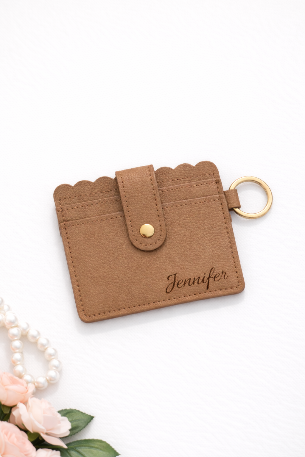 Camel Card Holder Keychain Wallet — Personalized Leather Wallet with Keyring