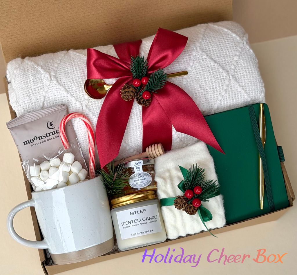 Holiday Gift Box, Christmas Gift Box, Cozy Winter Gift Set with Candle & Blanket, Employee Appreciation Box | Holiday Cheer Box