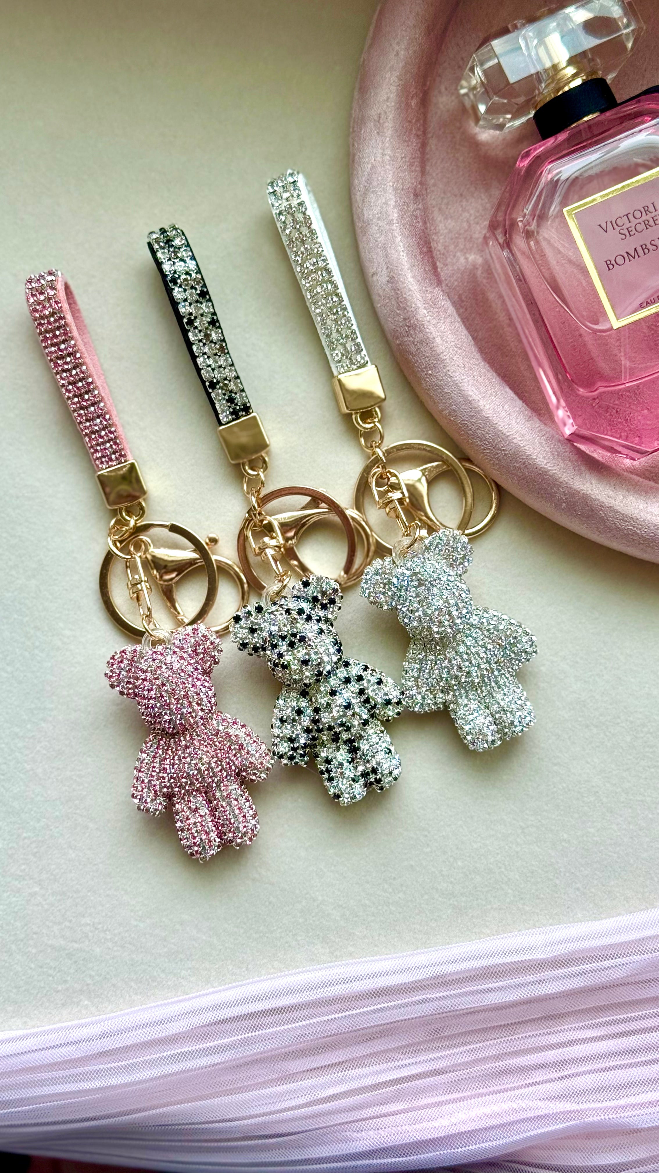 White Crystal Bear Keychain – Chic Bag Keychain | BlissBoxGifts