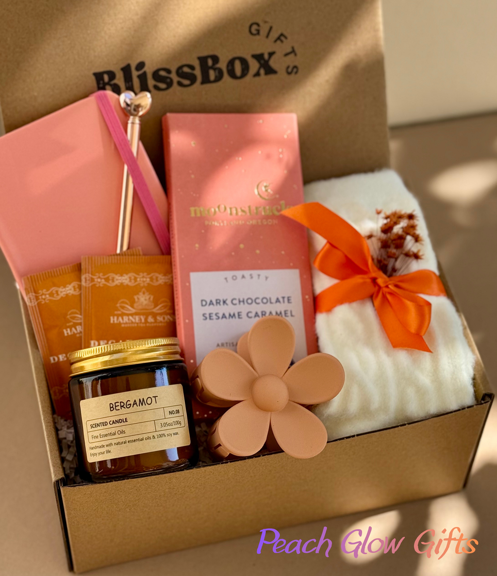 Peach Gift Box for Women, Cozy Candle & Blanket Set, Warm Thank You or Appreciation Gift, Birthday or Employee Gift Idea | Peach Glow Box