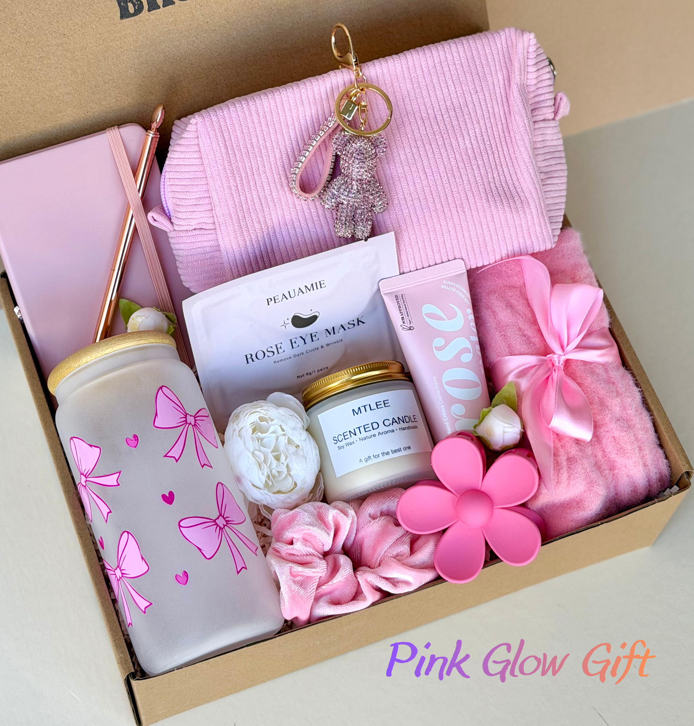 Pink Gift Box for Women, Elegant Candle & Treat Set, Romantic Birthday or Thank You Gift for Her | Pink Glow Box
