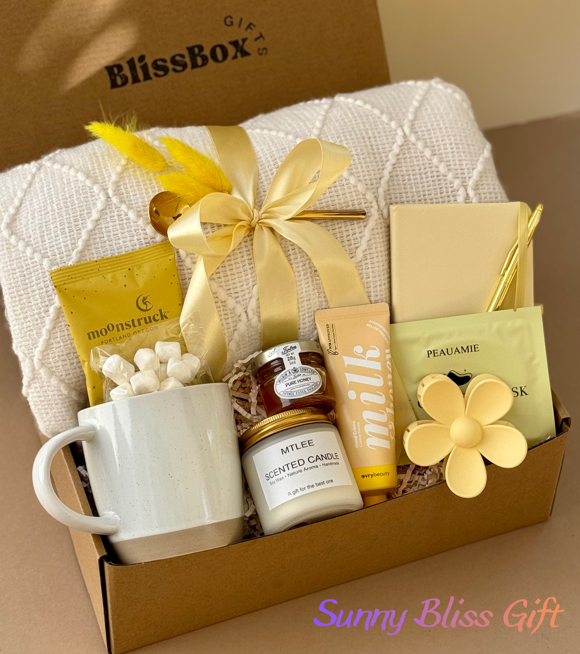 Sunshine Gift Box for Women, Cheer Up or Get Well Gift with Candle & Treats, Positive Thinking or Birthday Gift Idea | Sunny Bliss Box