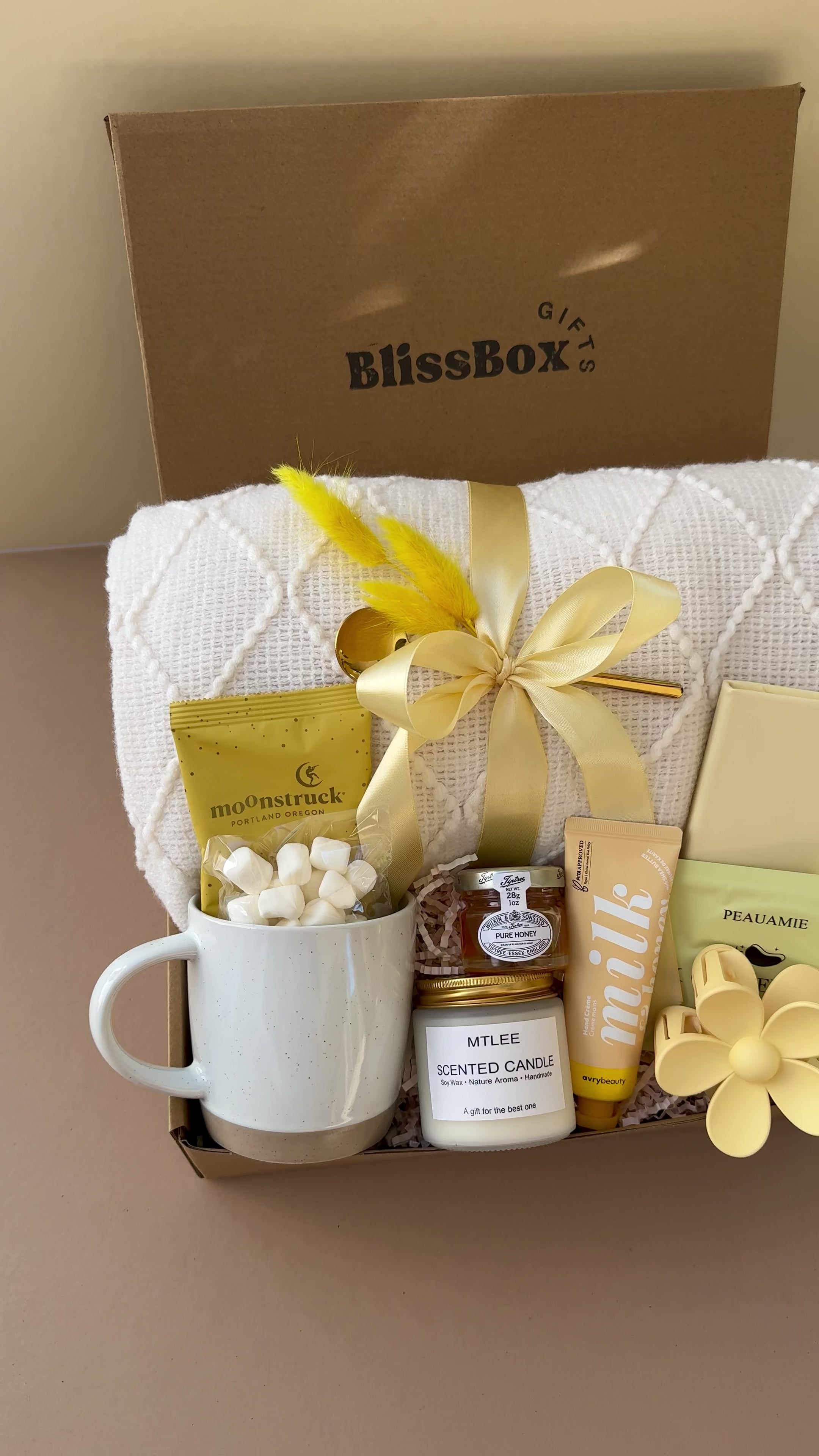Sunshine Gift Box for Women, Cheer Up or Get Well Gift with Candle & Treats, Positive Thinking or Birthday Gift Idea | Sunny Bliss Box