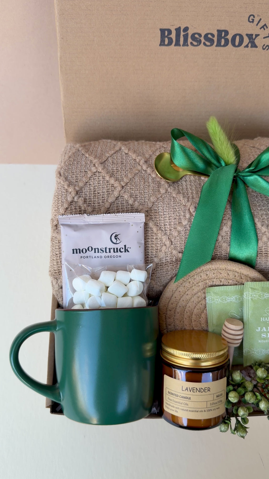 Relaxation Gift Box for Women – Spa Gift Set with Blanket, Candle & Mug | Emerald Comfort Box