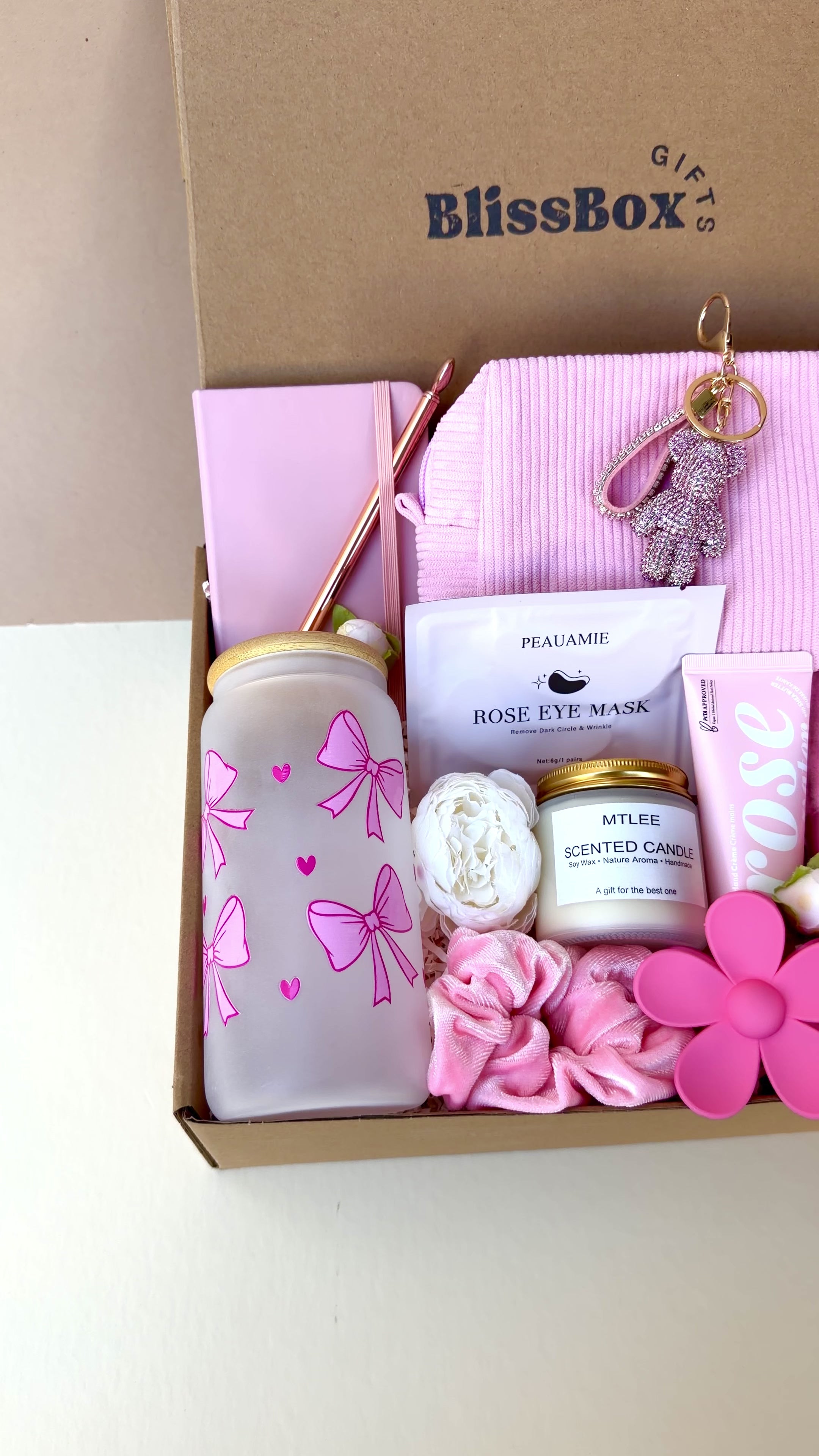 Pink Gift Box for Women, Elegant Candle & Treat Set, Romantic Birthday or Thank You Gift for Her | Pink Glow Box