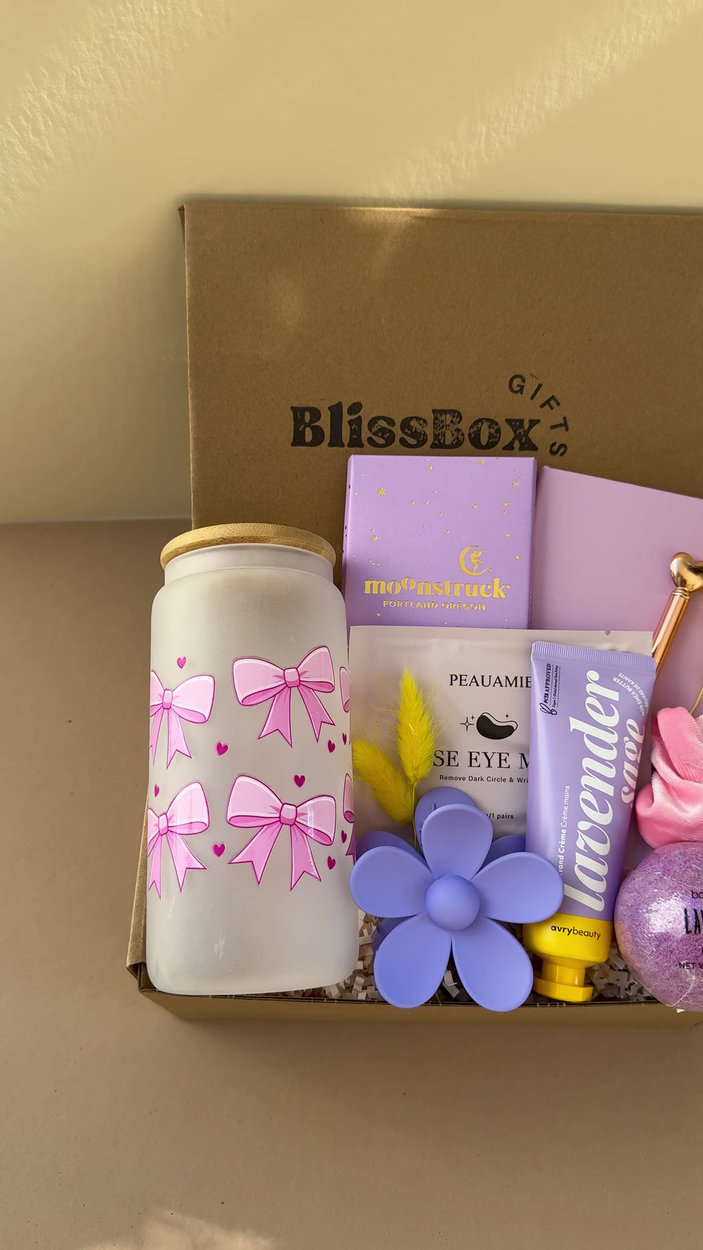Gift Box for Women, Calming Candle & Treat Set, Stress Relief or Thank You Gift, Soothing Birthday Gift Idea | Violet Glow Box