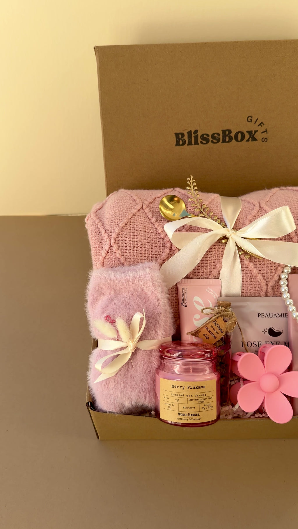 Birthday Gift Box for Mom, Friend or Wife | Cozy Spa Gift Set with Blanket & Candle | Relaxation Self Care Package — Blush Harmony Box